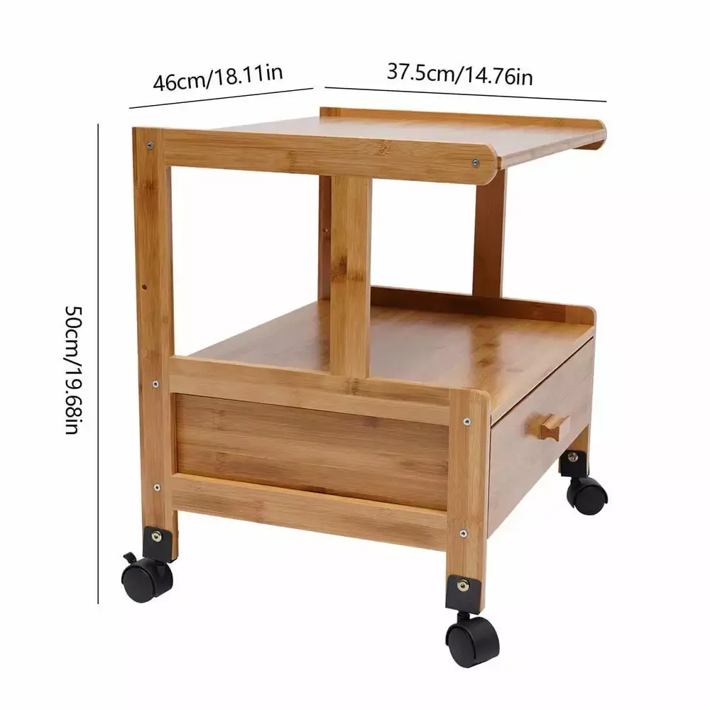 Bamboo Lateral File Cabinet Mobile Filing Cabinet Wheels Printer Stand Shelf PetalParadise