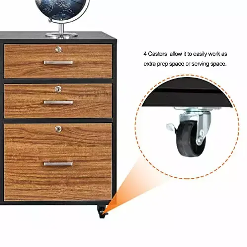 Bonnlo Black 3 Drawer File Cabinet Lock Wood Lateral File Cabinet Home Office RuXuGe