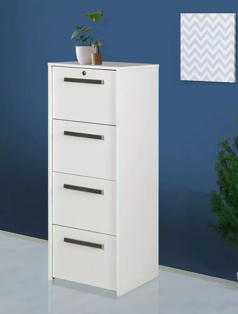 Alaska White Wood Grain 4 Drawer Lateral File Cabinet Office Storage Saint Birch