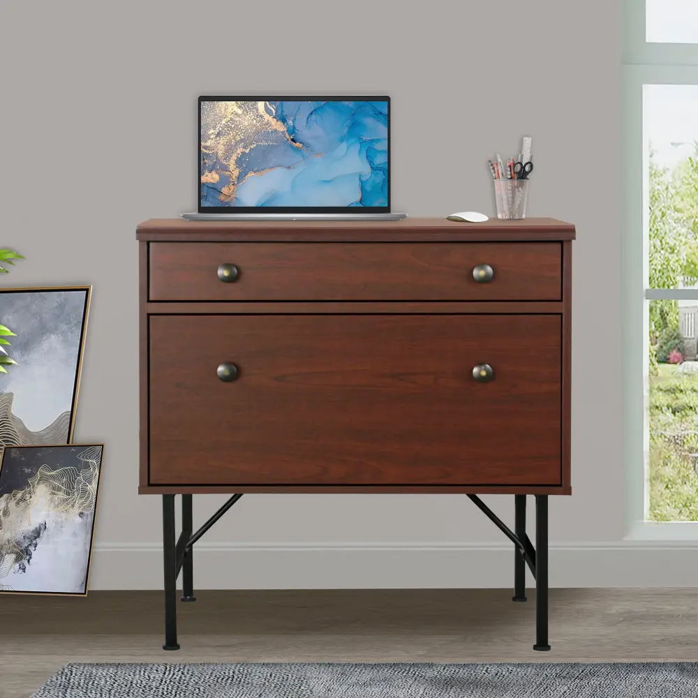 Lateral File Drawer Cherry Wood File Cabinet 2 Drawers Contemporary Office Storage singularity