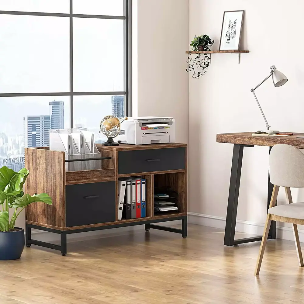 Rustic Lateral Filing Cabinet 2 Drawers Wood File Cabinet Home Office Tribesigns