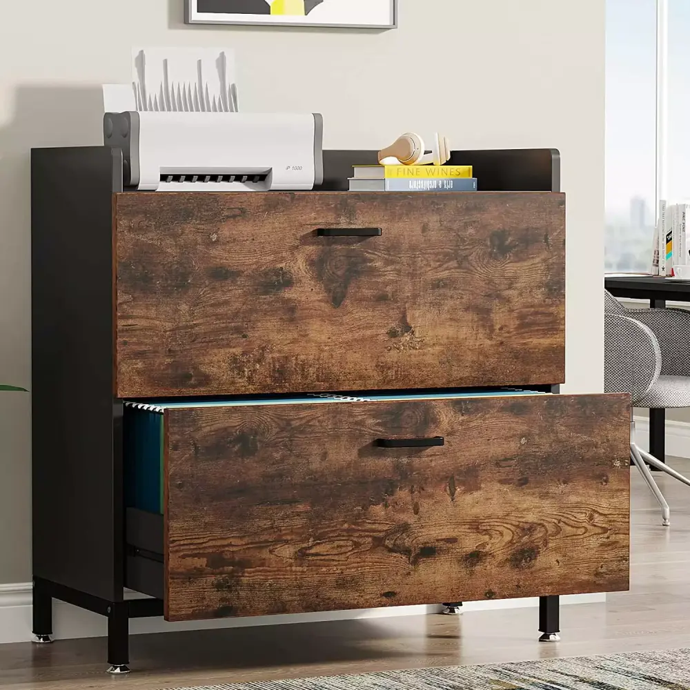 Tribesigns 2 Drawer Filing Cabinets Home Office Lateral File Cabinets Industrial Wood and Metal Wide Filing Organization S...
