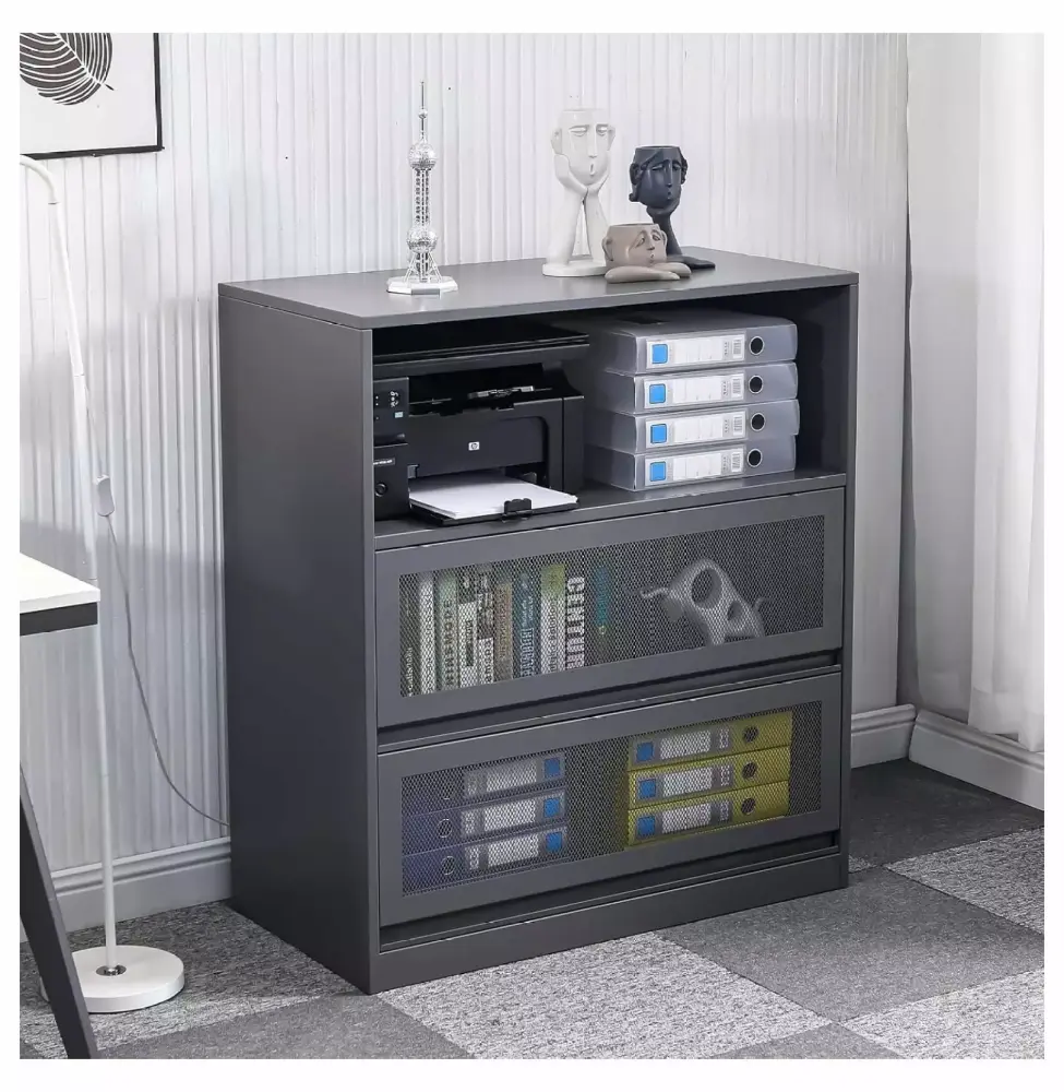Lateral File Cabinet Top Drawers 2 Drawer Filing Cabinet Open Storage Shelf and Printer Stand Metal Storage Cabinet TriGol