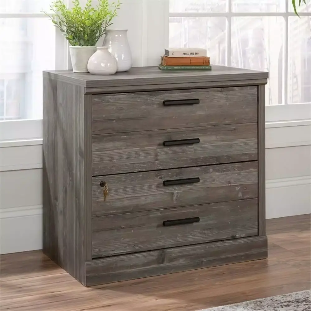 UrbanPro Modern Engineered Wood Lateral File Cabinet Pebble Pine Brown Office