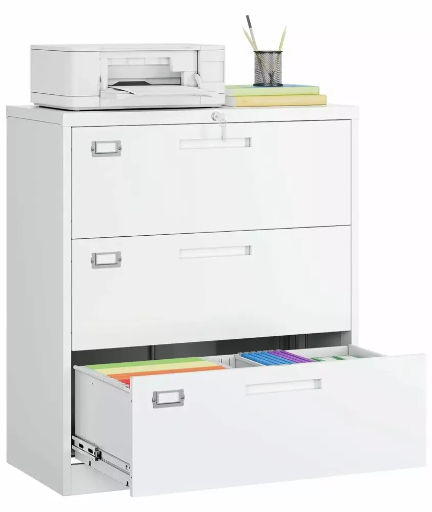 ZHANGHU 3 Drawer Lateral File Cabinet Lock White Large Deep Drawers Hanging Files