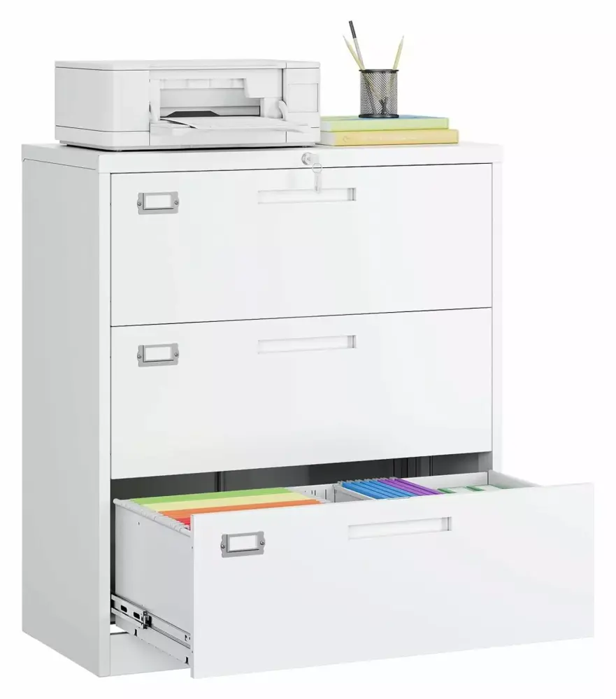 ZHANGHU 3 Drawer Lateral File Cabinet Lock White Large Deep Drawers Hanging Files