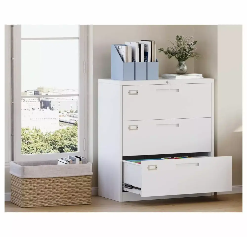 ZHANGHU 3 Drawer Lateral File Cabinet Lock White Large Deep Drawers Hanging Files
