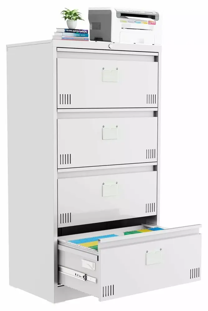 ZHANGHU Lateral File Cabinet Lock 4 Drawer Metal Filing Cabinets Home Office Hanging Letter Legal F4 A4