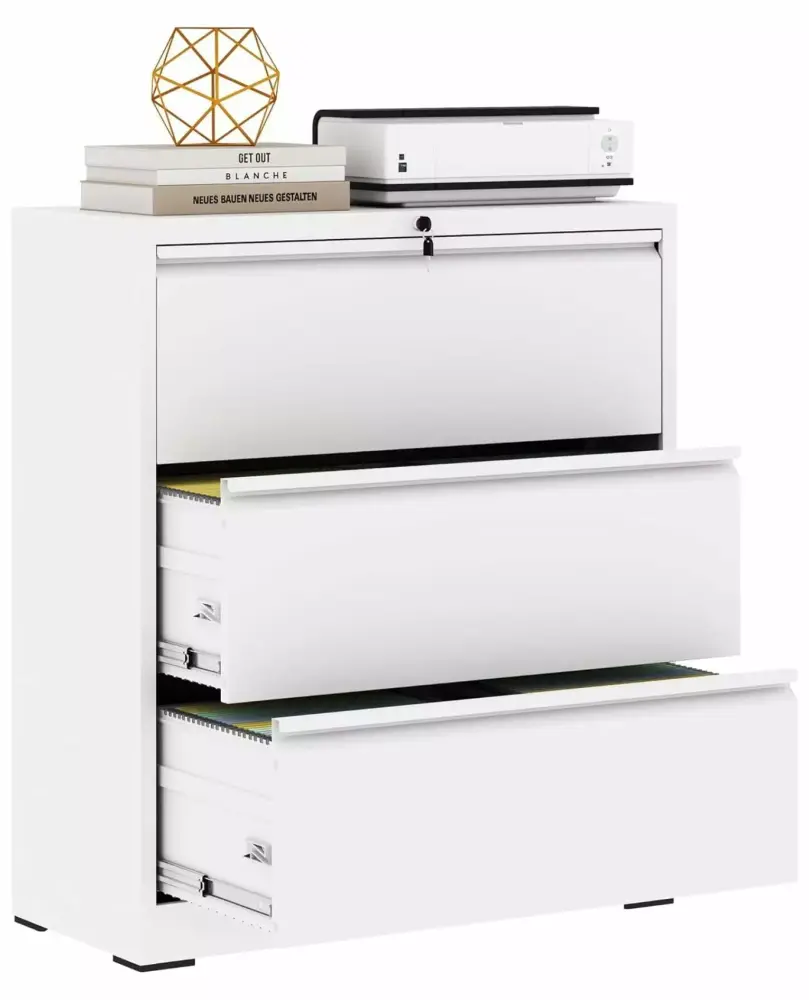 ZHANGHU Metal Lateral File Cabinet Lock 3 Drawer Steel Filing Cabinet White