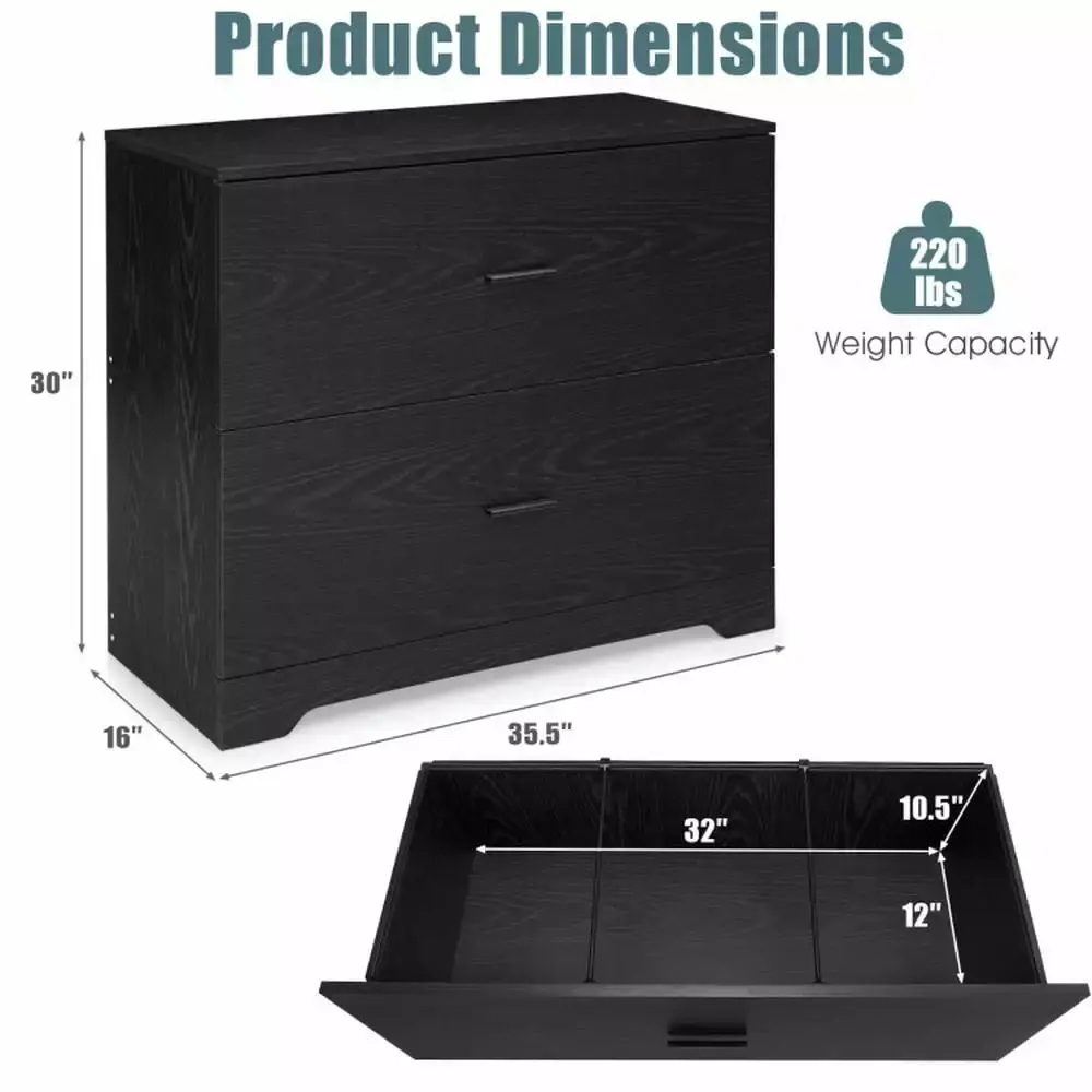Kepooman 2-Drawer Lateral File Cabinet Adjustable Bars Home and Office Black
