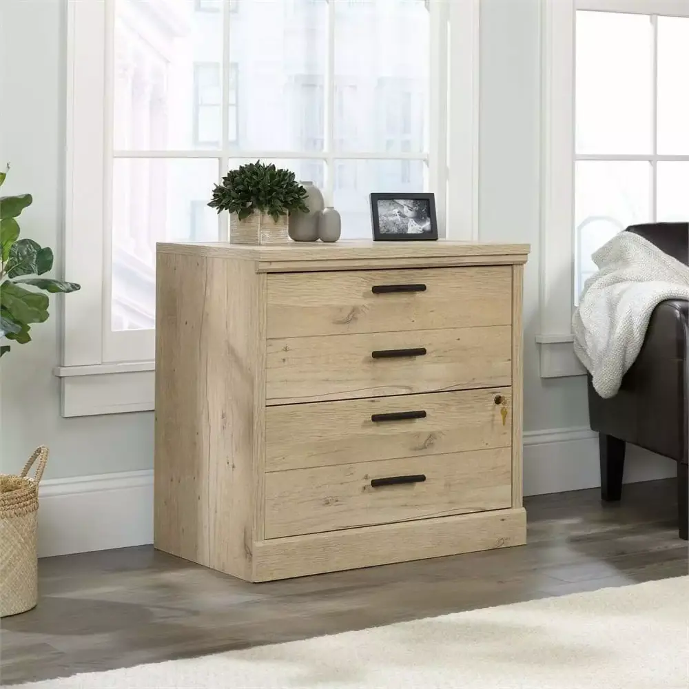 Pemberly Row Prime Oak Engineered Wood Lateral File Cabinet Traditional