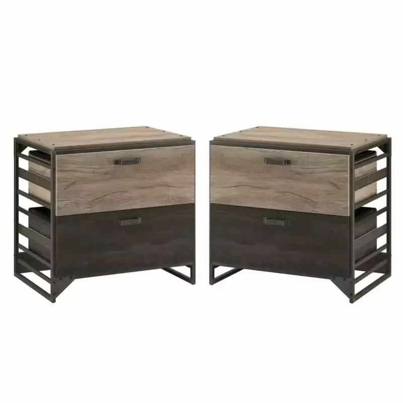Home Square 2 Drawer Lateral Wood Filing Cabinet Set Rustic Gray Set 2 Office Storage