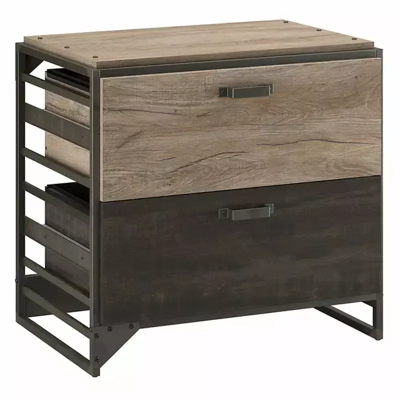 Home Square 2 Drawer Lateral Wood Filing Cabinet Set Rustic Gray Set 2 Office Storage