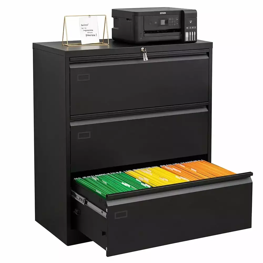 Jolly Jaunts 3 Drawer Lateral File Cabinet Secure Metal Steel Filing Cabinet Lock Large Deep Drawers