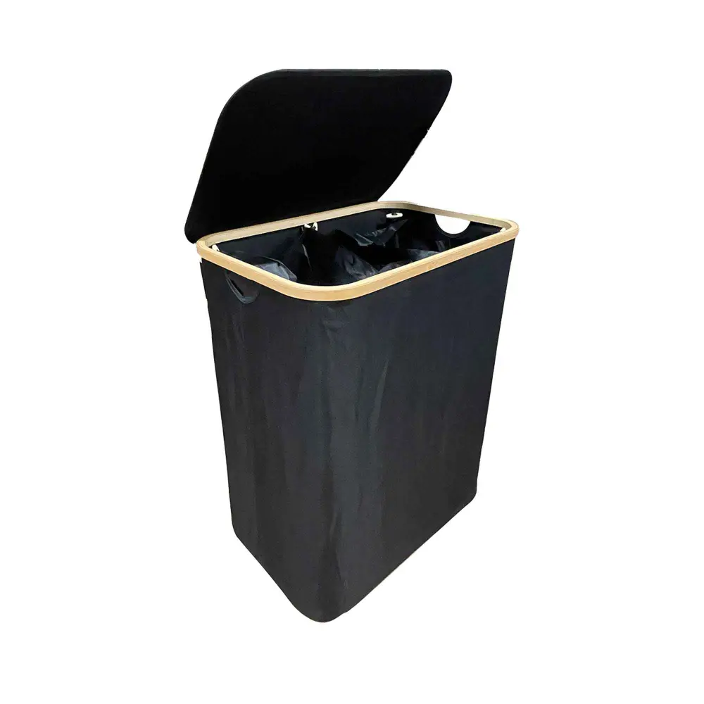 2-Section Laundry Basket PVC Lid, Charcoal