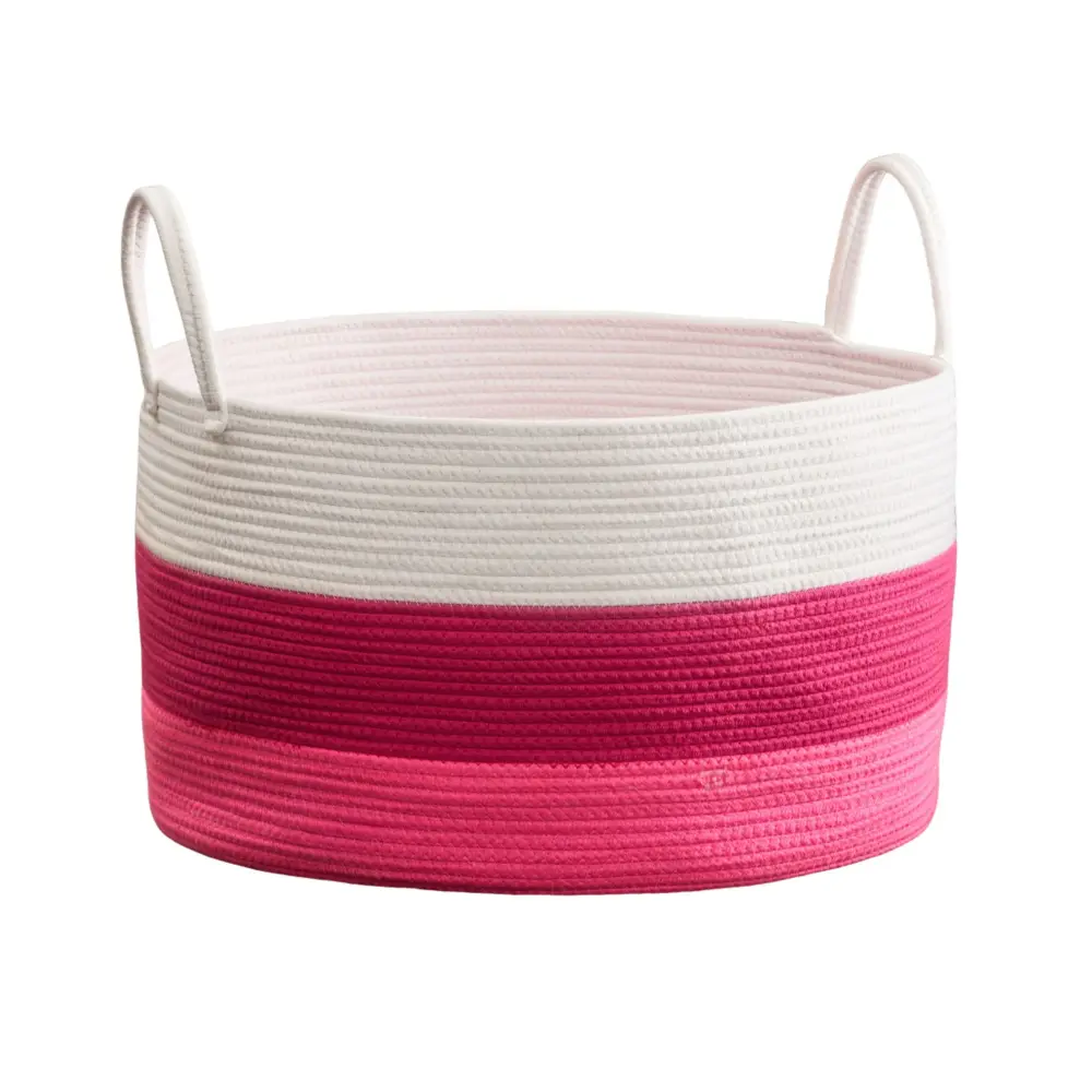Cotton Round Laundry And Storage Basket Handles - Pink / Ivory