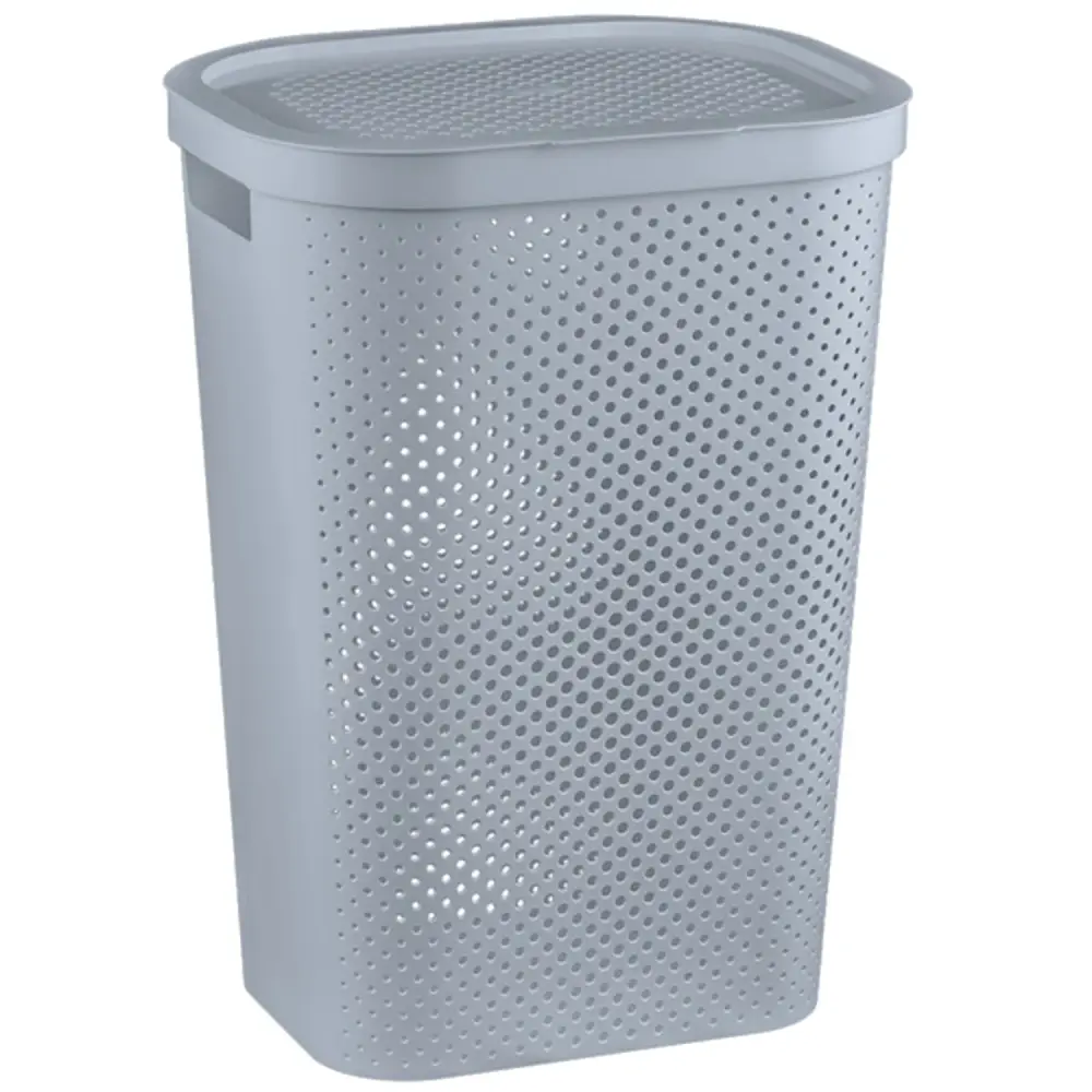 Curver Infinity Laundry Basket Hamper Lid 60L Grey Openwork Vented Supports Elegant Minimalistic