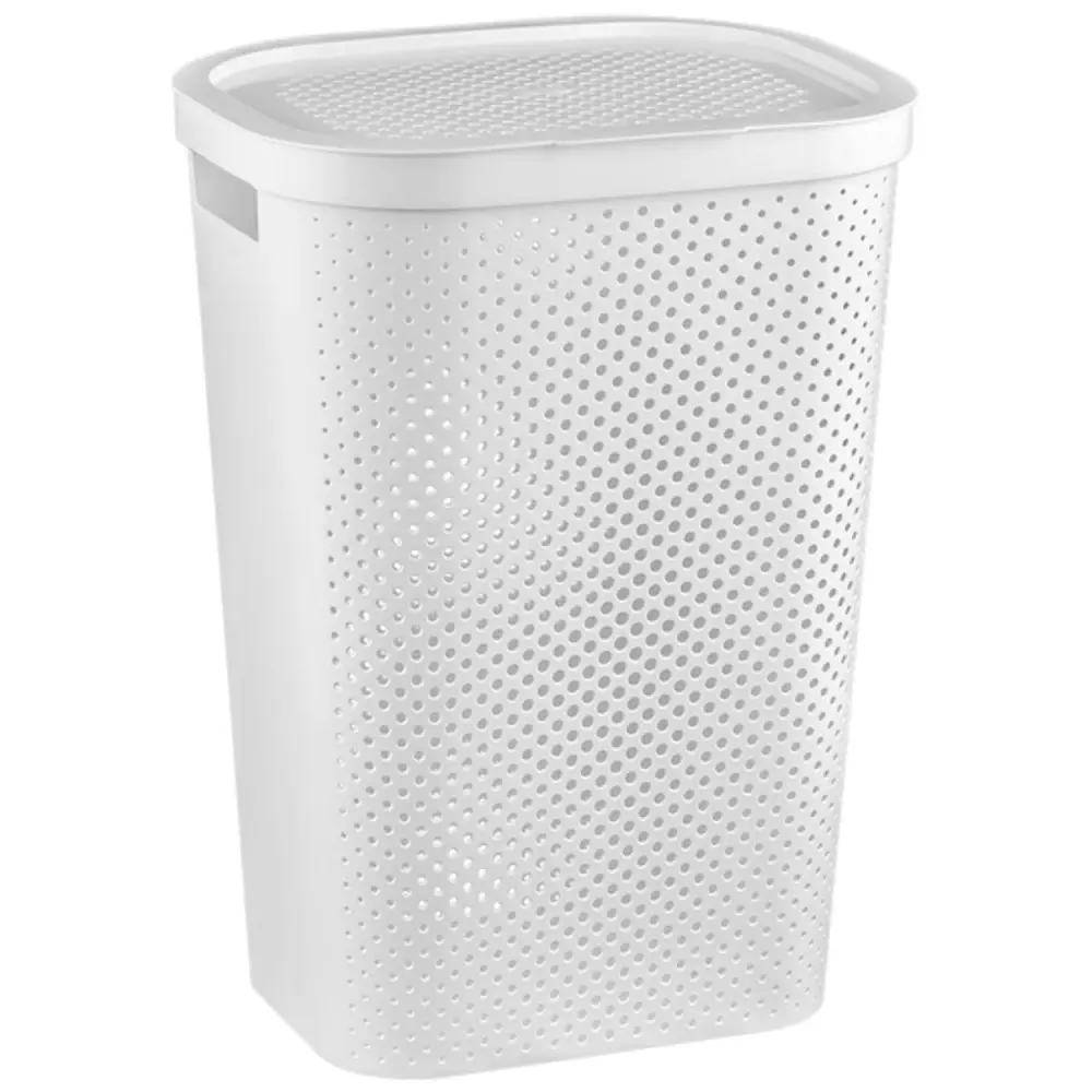 Curver Infinity Laundry Basket Hamper Lid 60L Grey Openwork Vented Supports Elegant Minimalistic