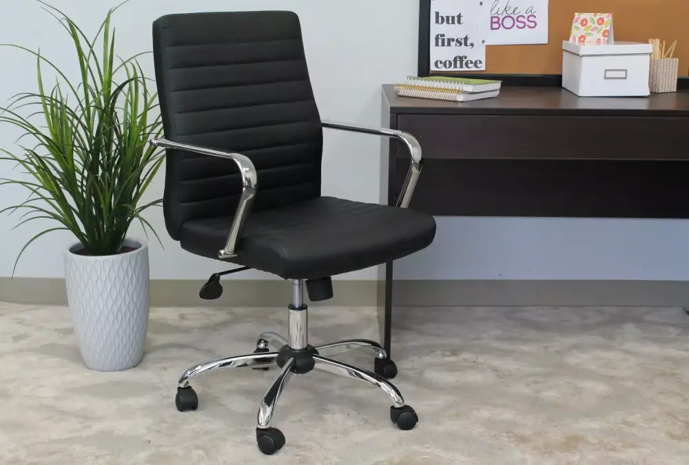 Boss Office Drummond Faux Leather Swivel Office Chair Black Boss Office Products