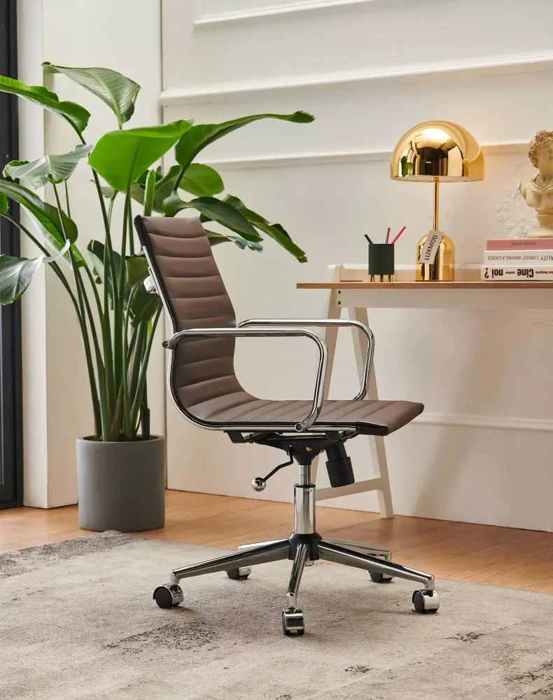 Benzara Medium Back Office Leather Chair Black Executive Desk Chair ELYSIO