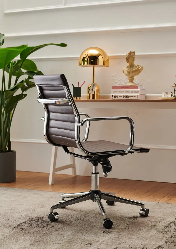 Benzara Medium Back Office Leather Chair Black Executive Desk Chair ELYSIO