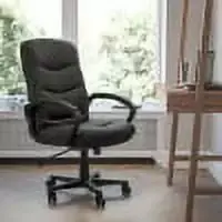 Emma + Oliver Mid-Back Black LeatherSoft Office Chair Three Line Stitch