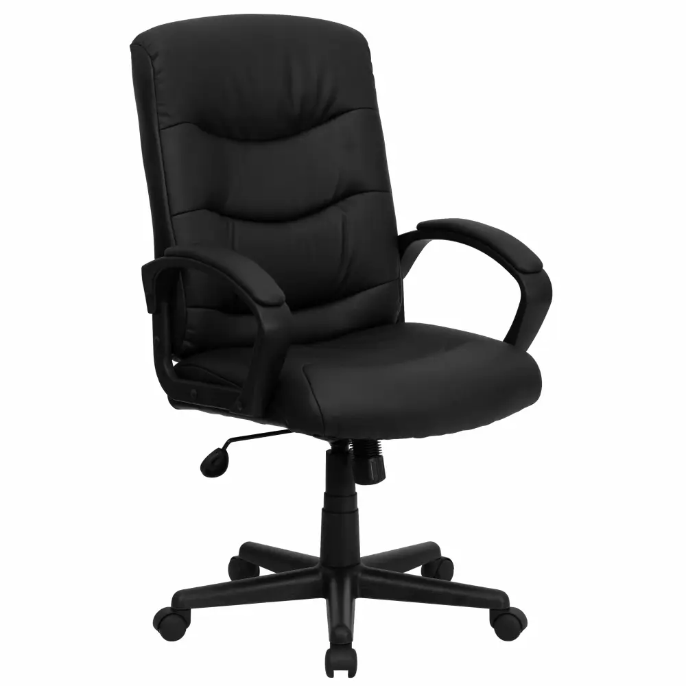 Emma + Oliver Mid-Back Black LeatherSoft Office Chair Three Line Stitch