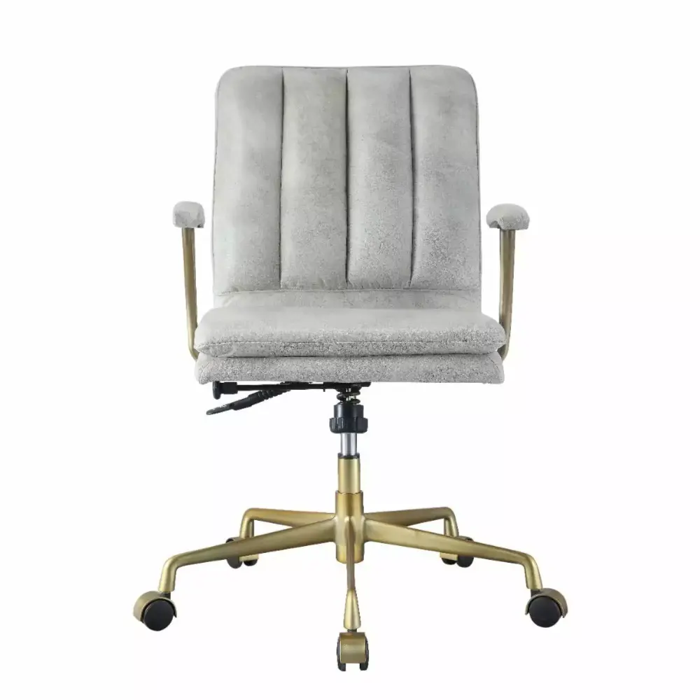 Ergode Office Chair Vintage White Top Grain Leather and Chrome Executive Desk Chair