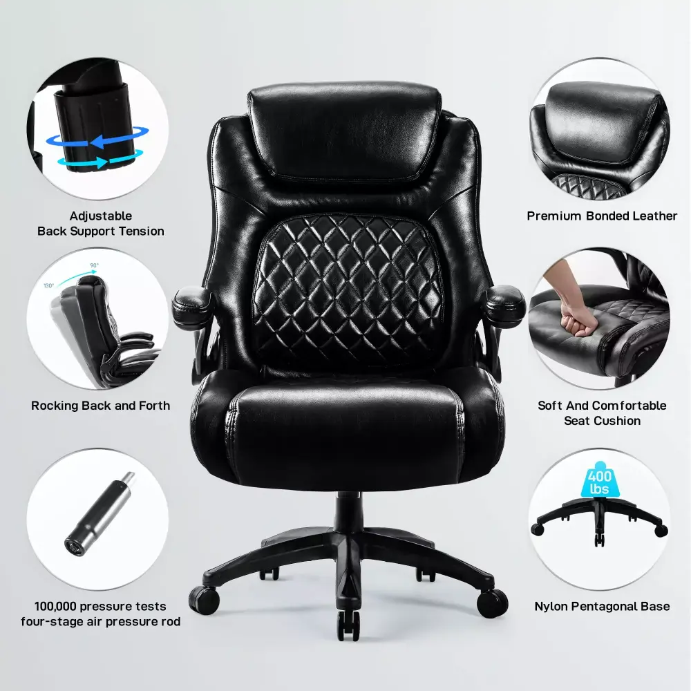 Marcree Big & Tall 400lb Ergonomic Leather Office Chair Executive Desk Chair