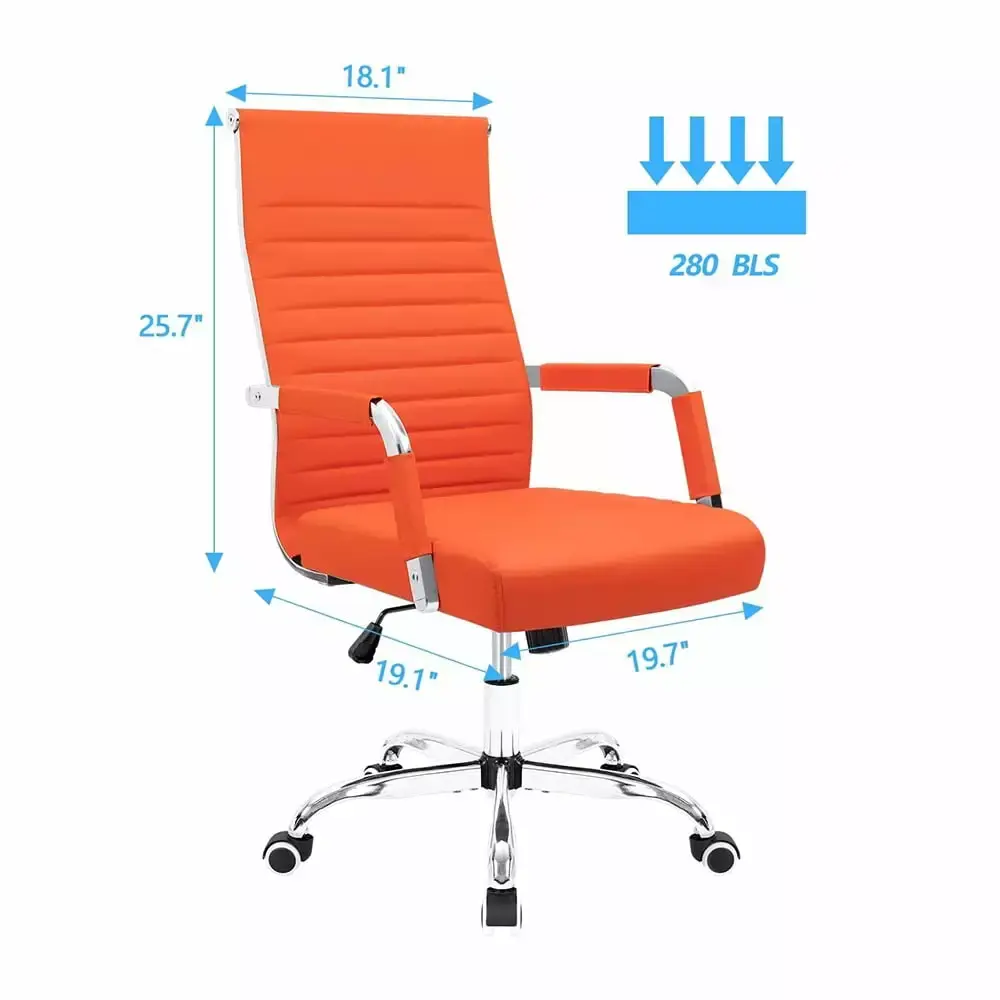 Ribbed Mid Back Leather Office Chair Adjustable Swivel Executive Conference Task Chair Arms Orange Unbrand