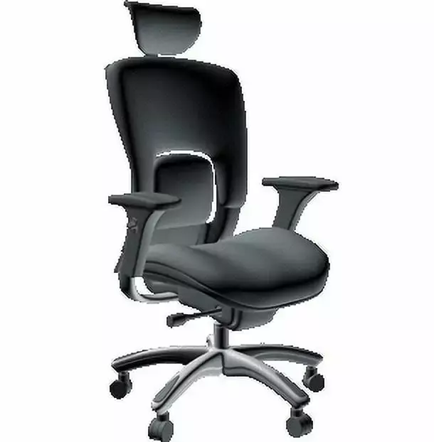 GM Seating Ergolux Genuine Leather Executive High Swivel Chair Chrome Base and Headrest Black