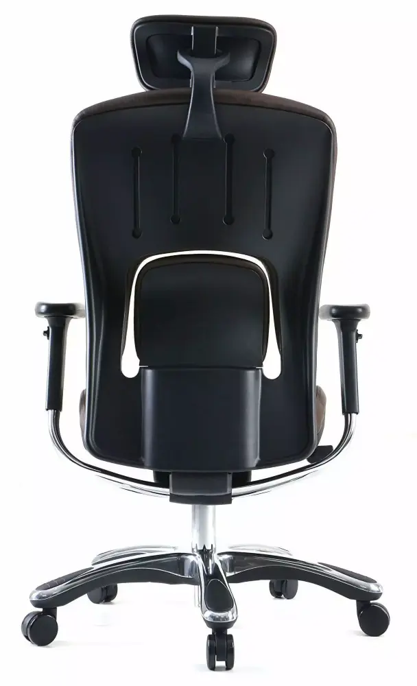 GM Seating Ergolux Genuine Leather Executive High Swivel Chair Chrome Base and Headrest Black