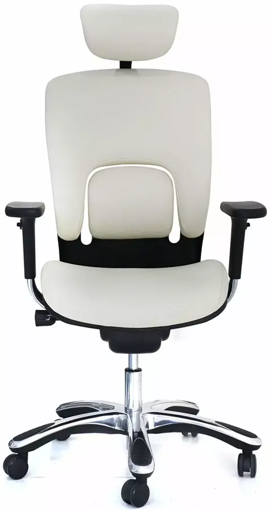 GM Seating Ergolux Genuine Leather Executive High Swivel Chair Chrome Base and Headrest White