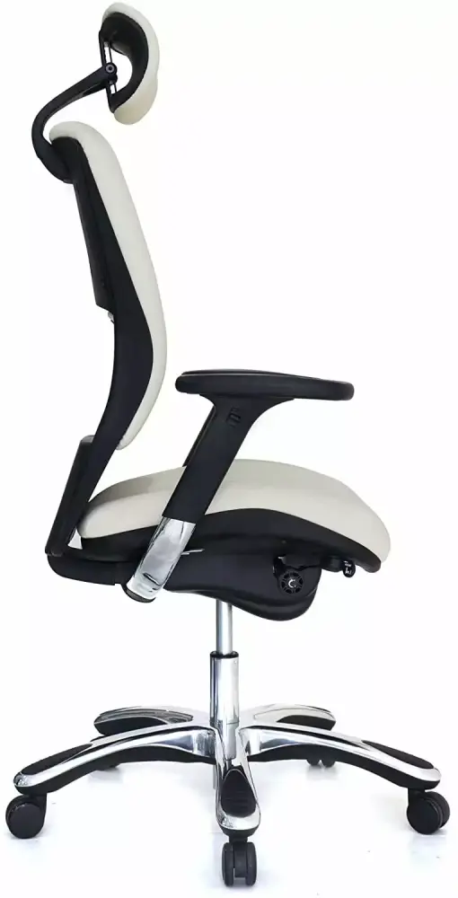 GM Seating Ergolux Genuine Leather Executive High Swivel Chair Chrome Base and Headrest White