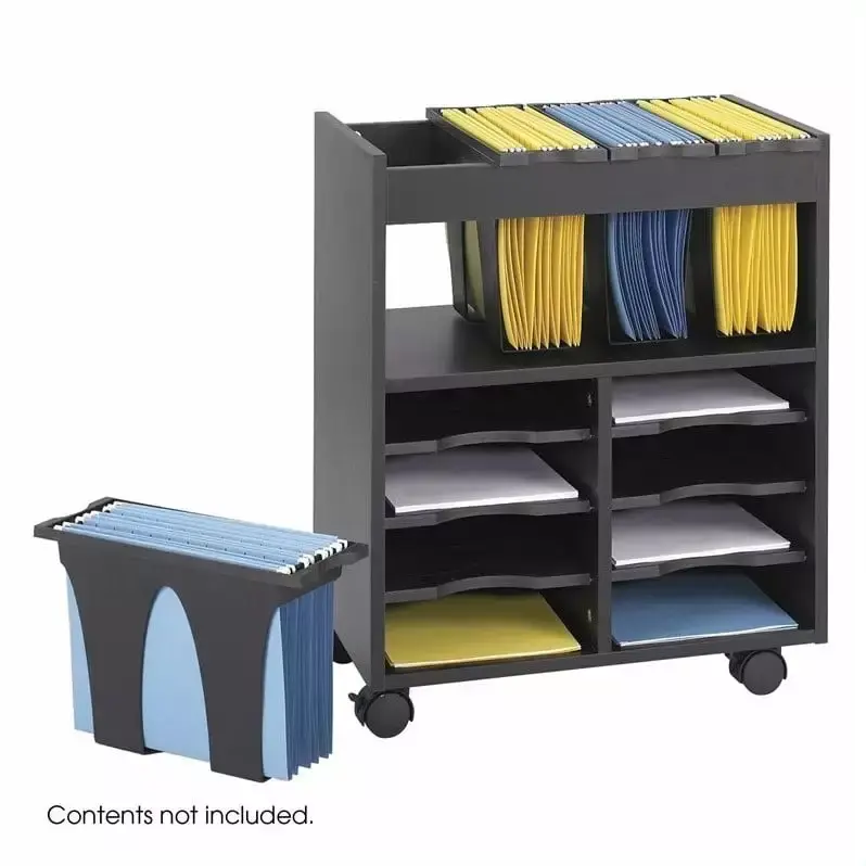 Kingfisher Lane 8 Compartment Mobile Wood Letter File Cart Black