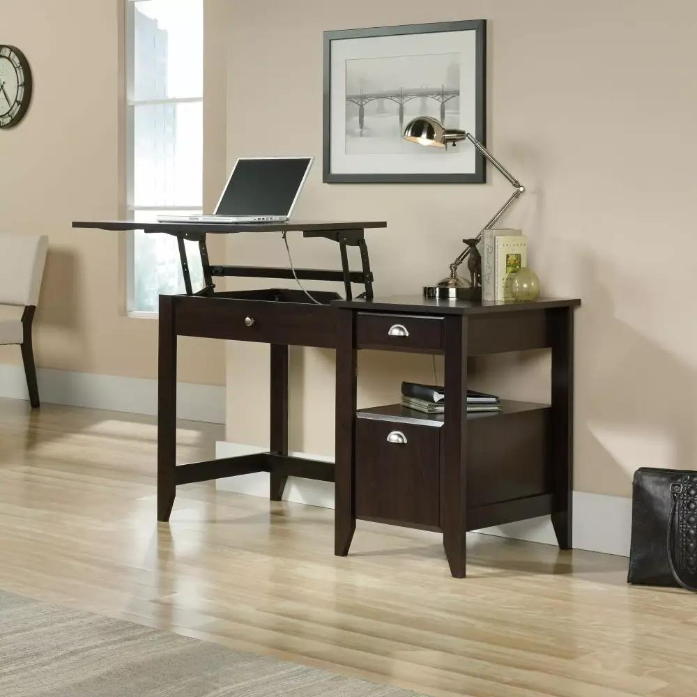 Sauder Shoal Creek Lift Top Desk Jamocha Wood Finish