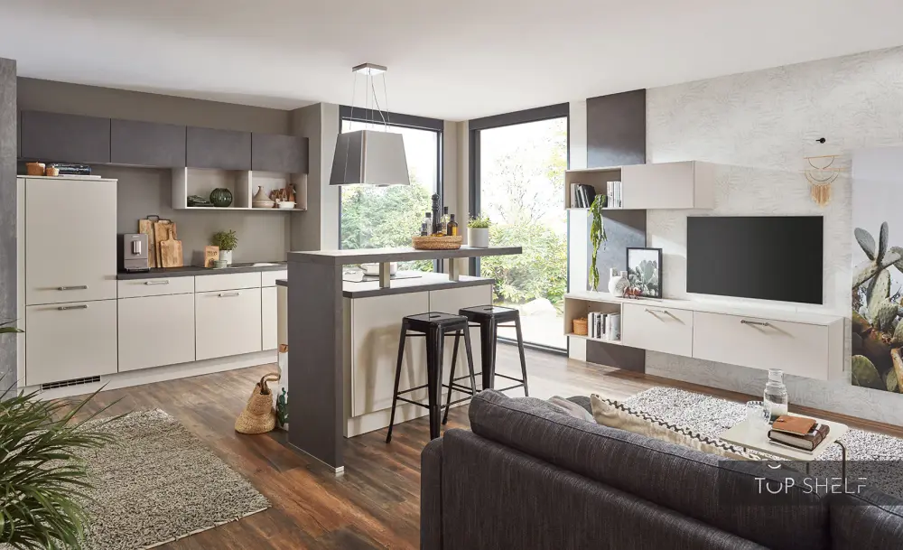 nobilia kitchen unit kitchen island & Living Laser 415 Sand 245 + 210 + 220cm configurable --