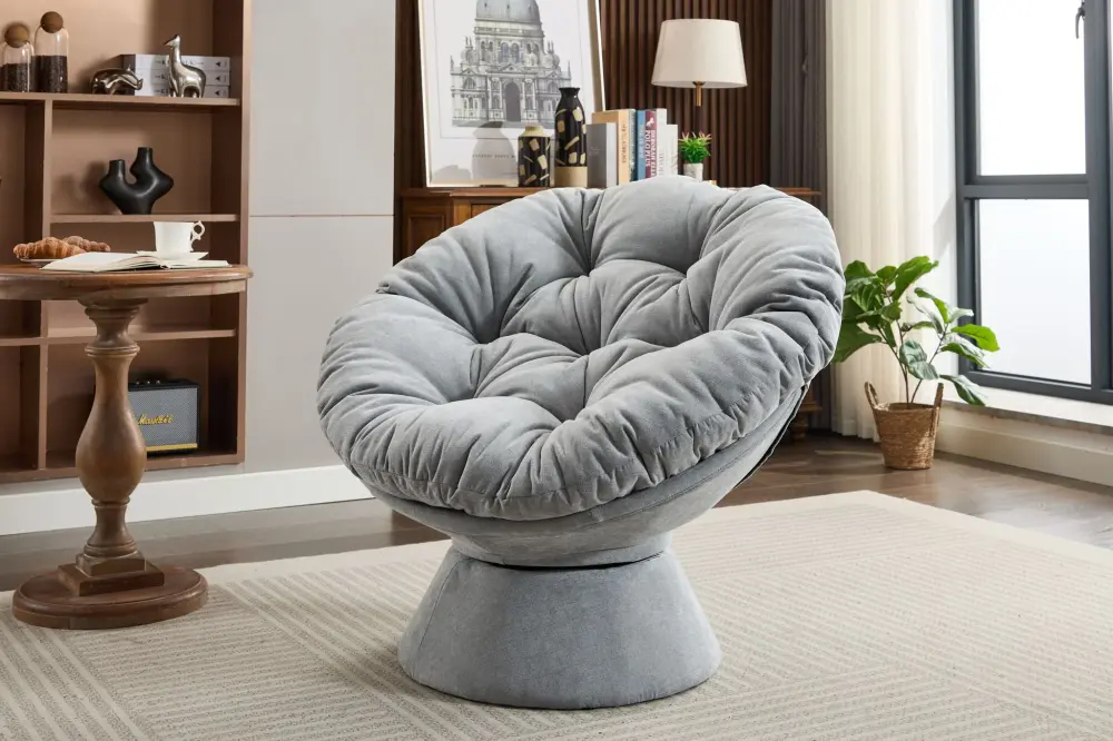 Solid Wood Oversized Swivel Accent Chair, 360 Pivot Barrel Chair, Papasan Chair Living Room Bedroom