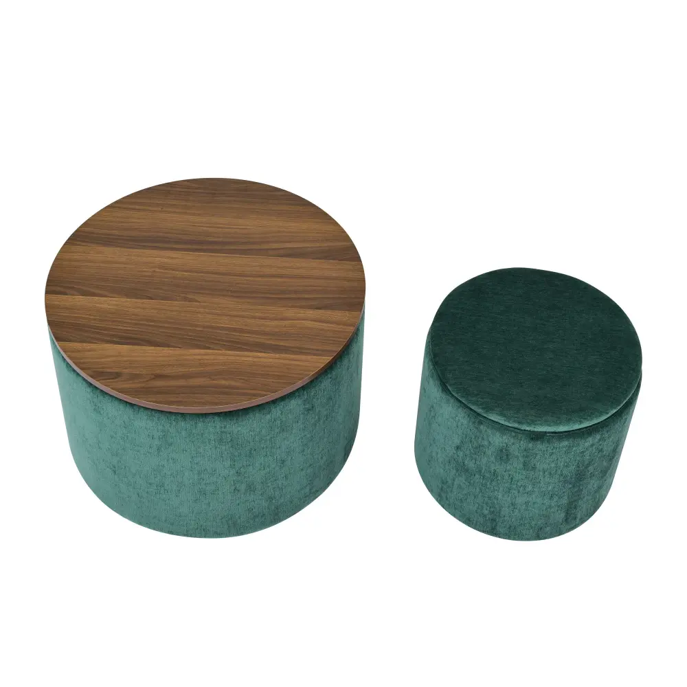 Classic 2 Piece Round Storage Ottoman Set Drum Shaped Stool