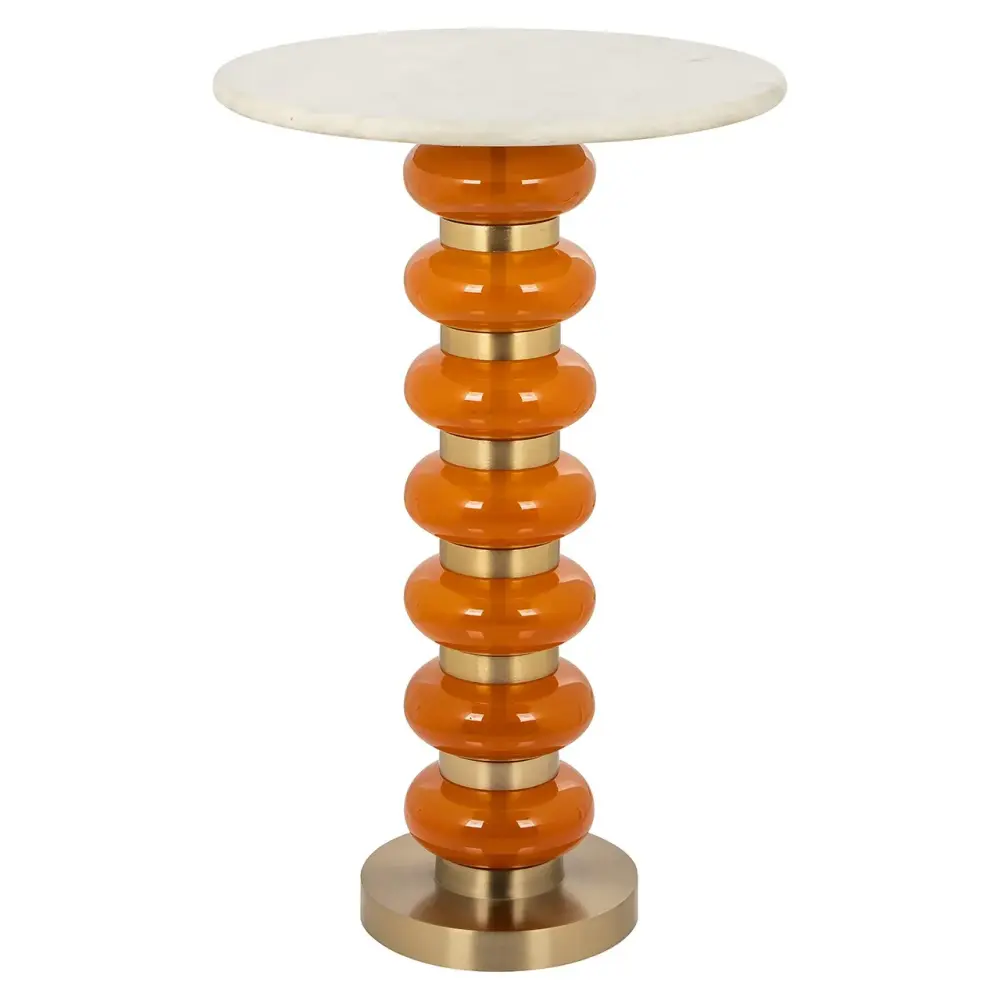 Barbara Glass Round End Table - Orange & Golden