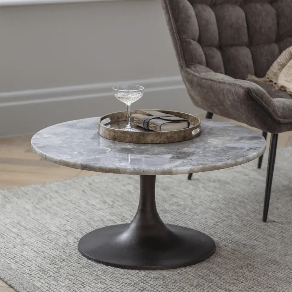 Bosworth Round Marble Round Coffee Table 80cm - Smokey Quartz