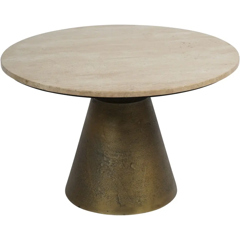 Clifton Round Coffee Table - Antique Brass & Portable Travertine