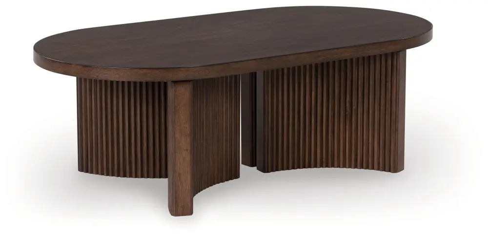 Korestone - Oval Cocktail Table - Rich Brown