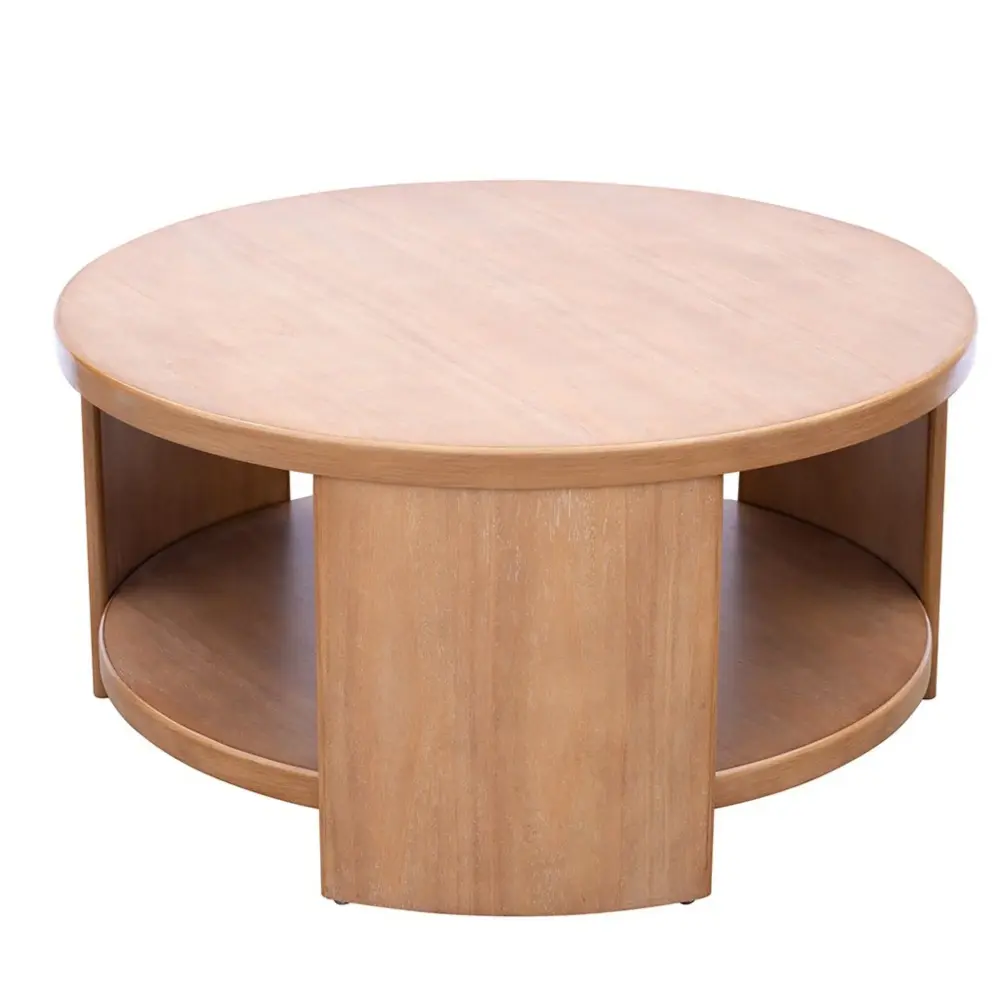 Minimalist Round Coffee Table Shelf Storage - Natural