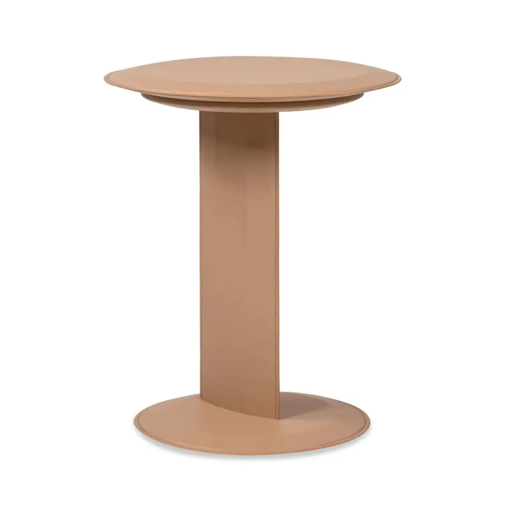 Mode - Leatherette Round C-Shaped Sofa Side Table - Saddle Cocoa