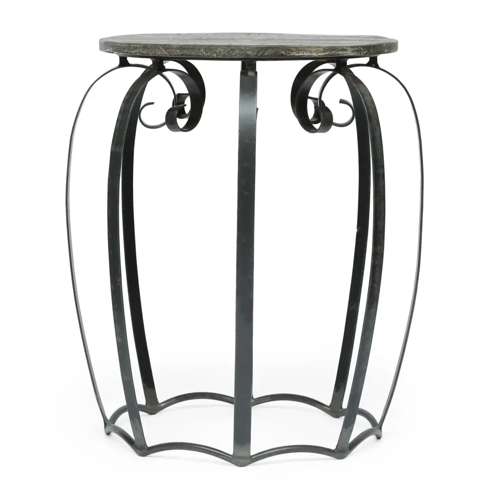 Modern Industrial End Table Mango Wood Top And Iron Frame - Gray