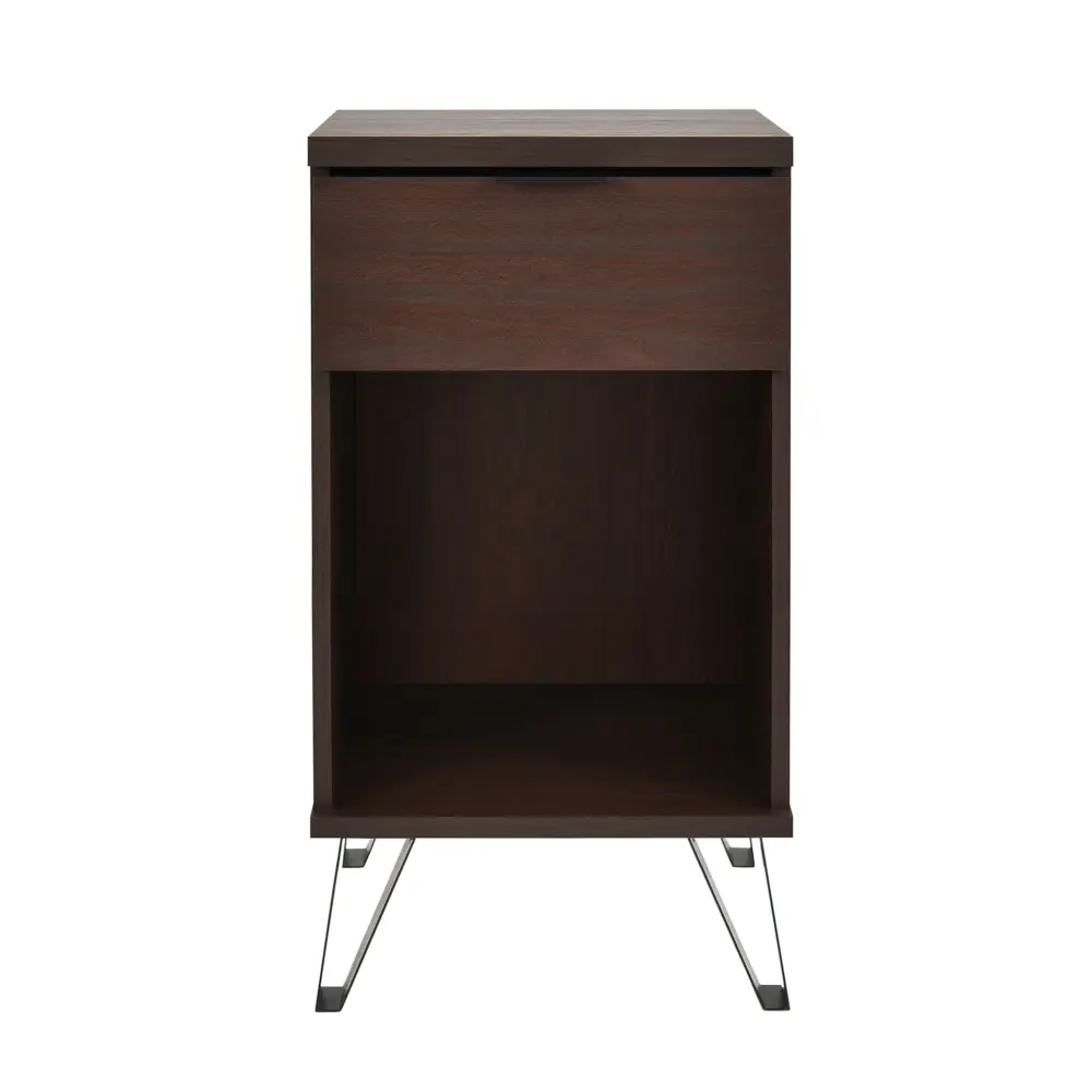 Modern Industrial Tall End Table Drawer And Shelf - Walnut