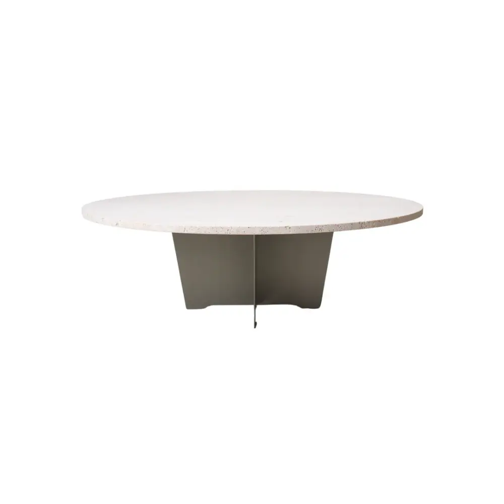 Round coffee table Bonzac - 90 cm - Stainless steel - Ivory Travertine - Unfilled