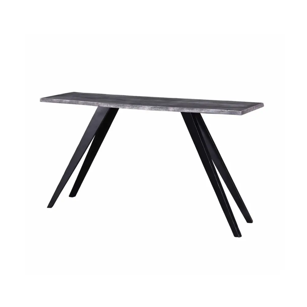 Storage Ottoman Acacia Wood And Steel Console Table, Live Edge, Angled Legs, Modern Living Room Furniture - Gray / Black