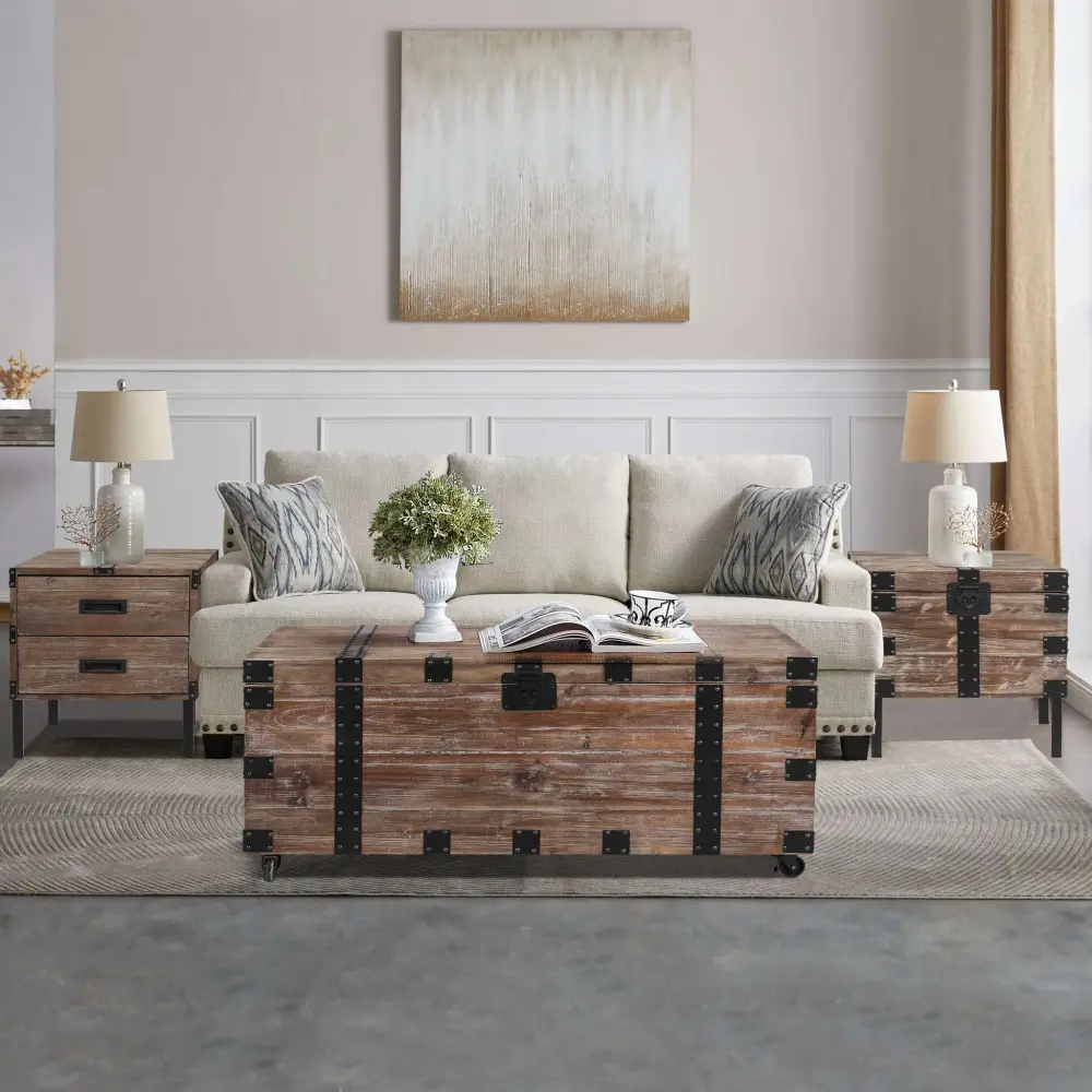 Trunk Table And Side Table Spacious Storage Dress Up Your Liviing Room (Set 3) - Antique Gray